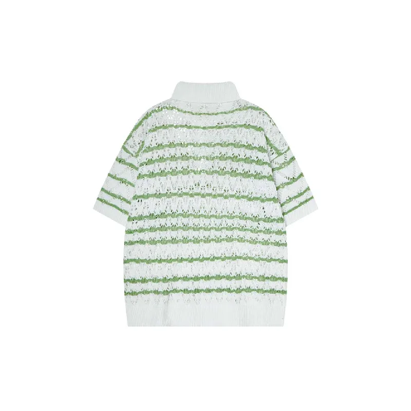 Fashion Striped Blended Synthetic Fabrics Polo-1