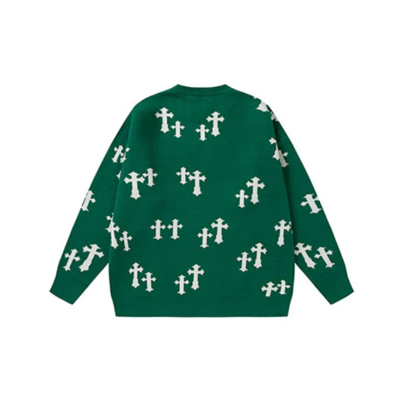 Original Jacquard New Style Retro Loose Lazy Bf Style Round Neck Sweater-3