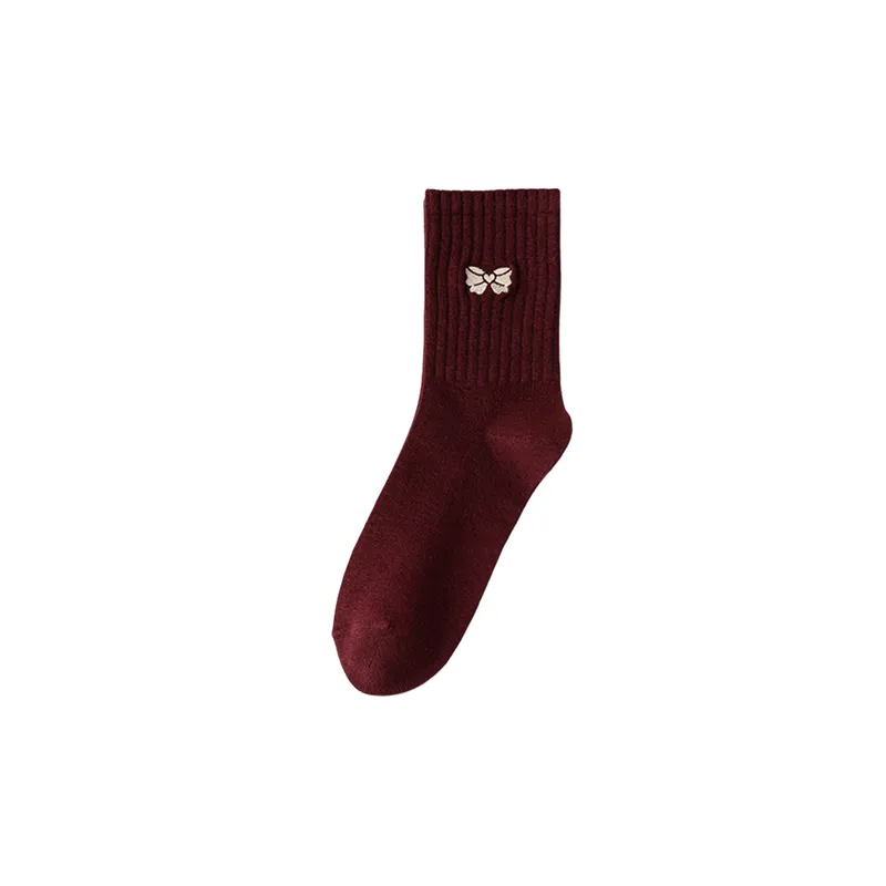 Simple Bow Combed Cotton Mid Calf Sock-1