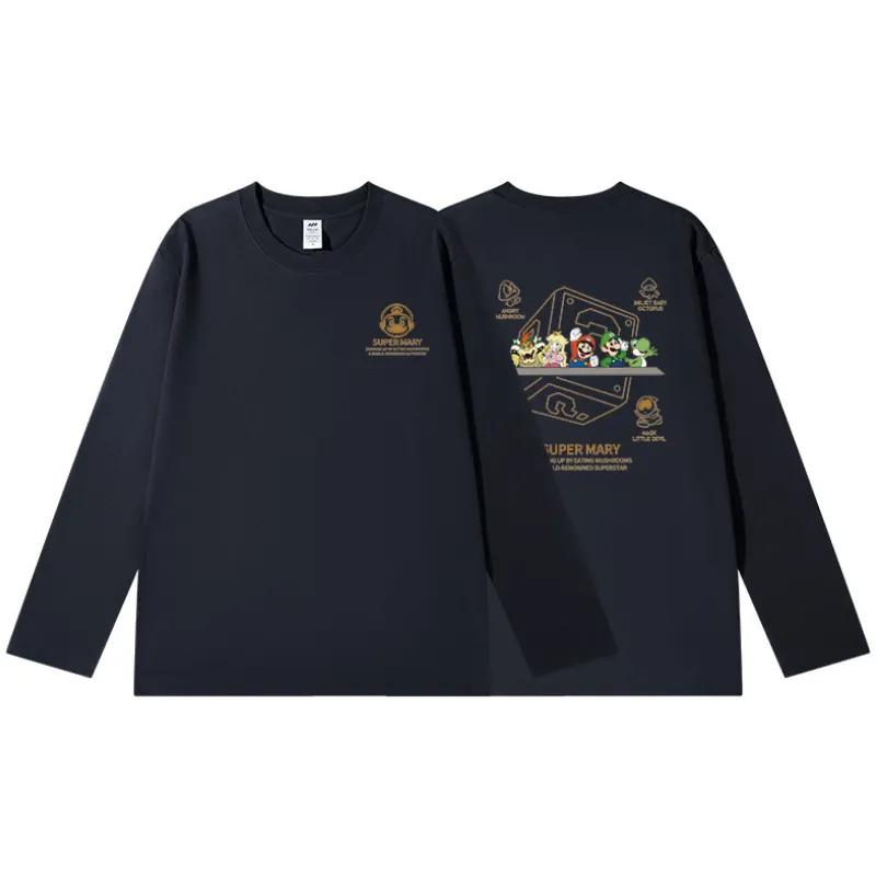 Casual Long Sleeve Combed Cotton T Shirt-4