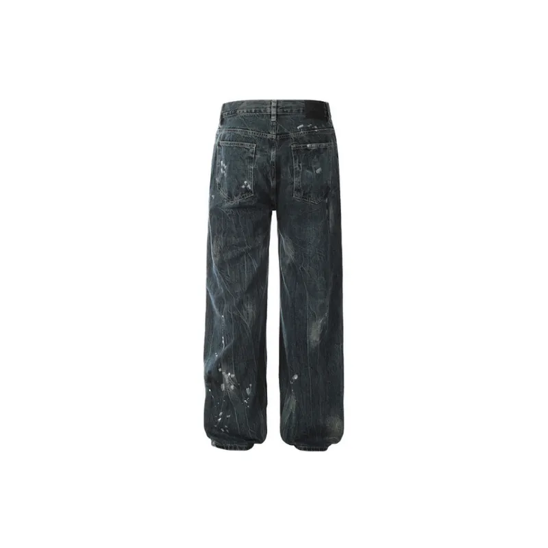 Retro Splash Ink Design Sense Loose Straight Jeans-1