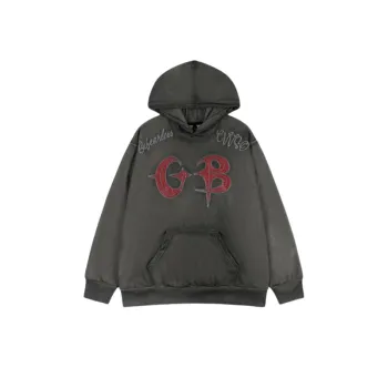 Retro Washed Old Embroidered Letter Loose Fleece lined Hoodie
