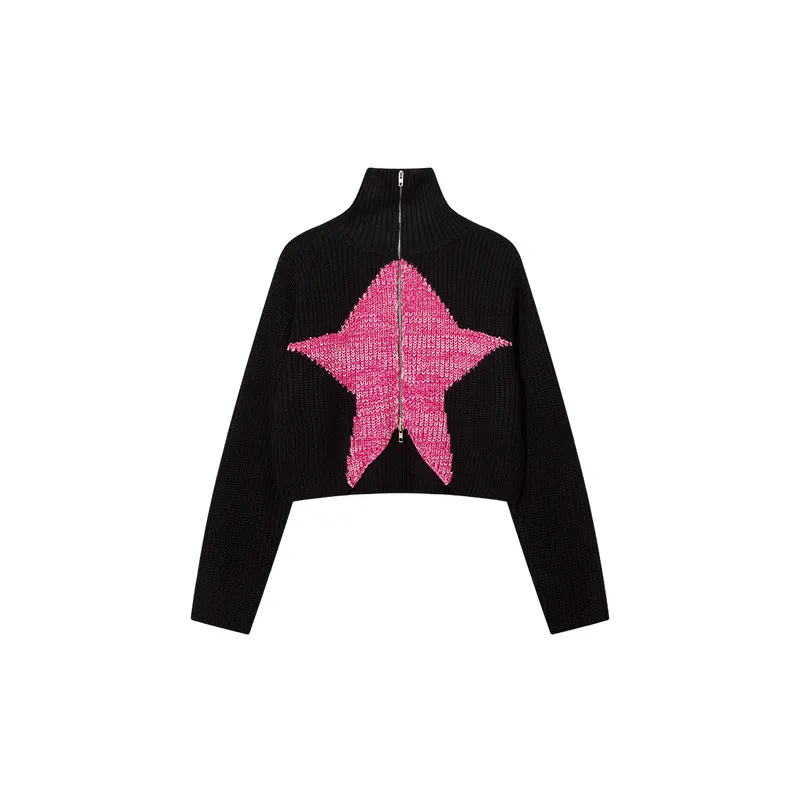 Street Zipper Acrylic Fibres Sweater Women-2