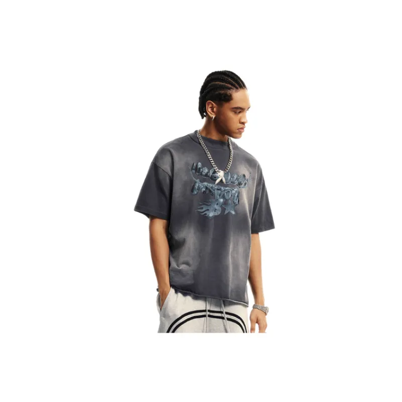 Loose Fashion Washed Brand T Shirt-3