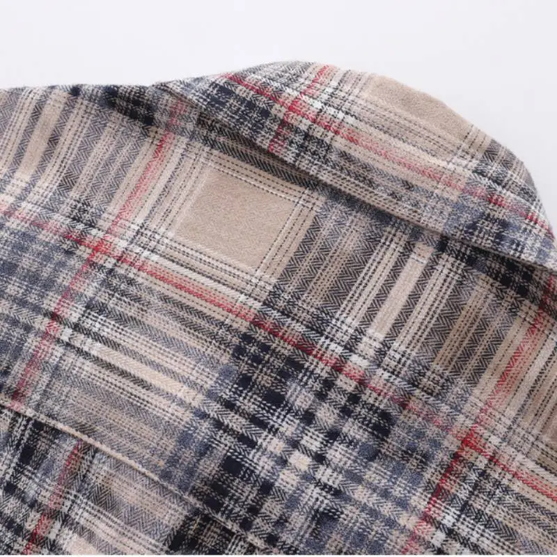 Old Washed Plaid Wear resistant Breathable Design Sense Shirts-3