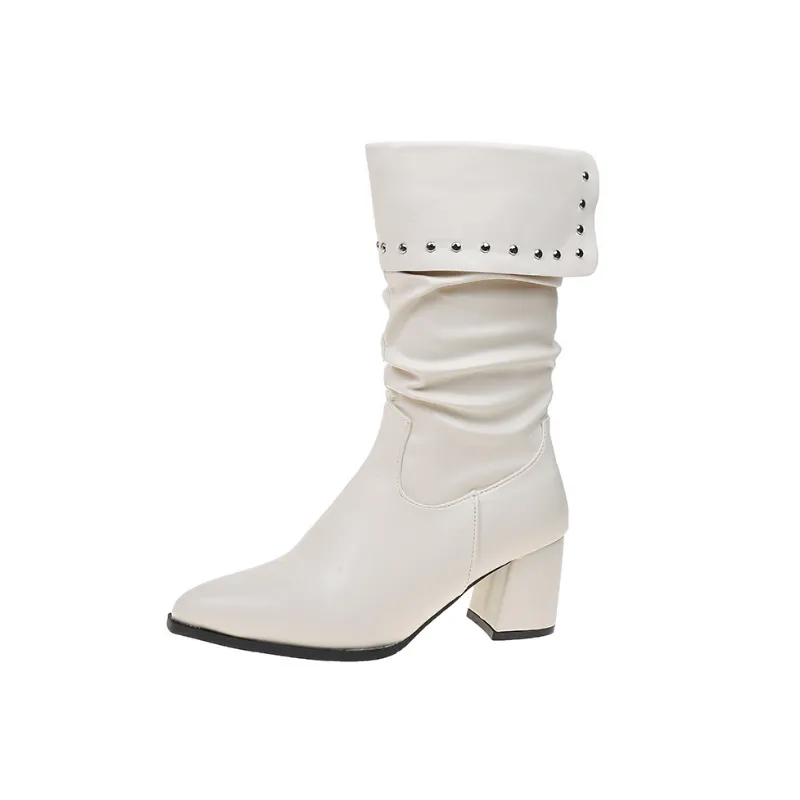 Simple Retro Mid Calf Boots-0