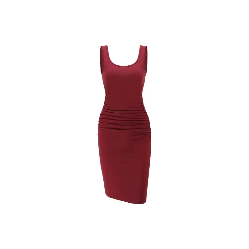 Casual Plicated Cotton Slip Dress Women-0