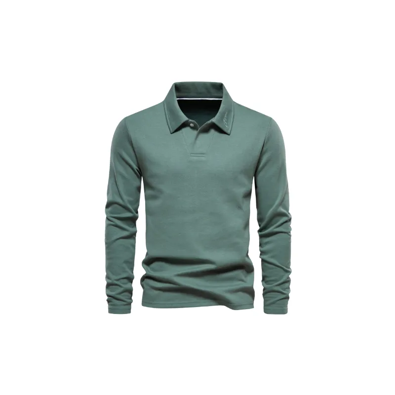 Casual Long Sleeve Cotton Blended Fabric Polo-1