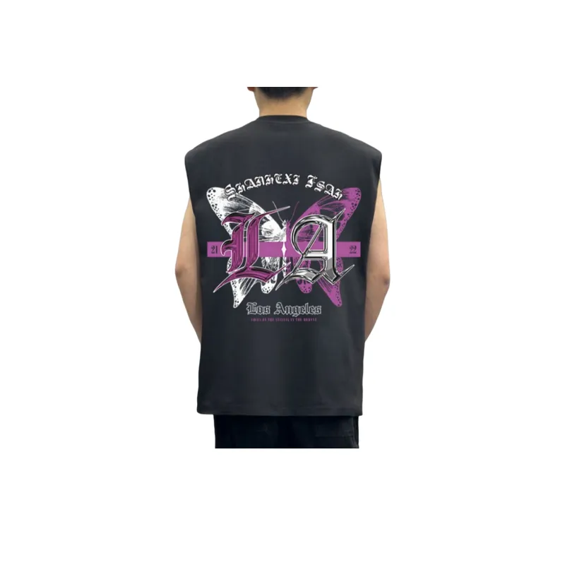 Butterfly Letter Print Sleeveless T Shirt-8