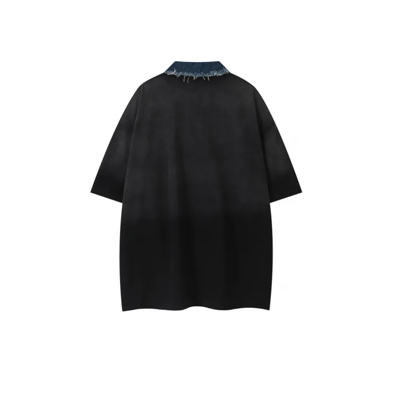 Retro Wash Printed Lapel T shirt-3