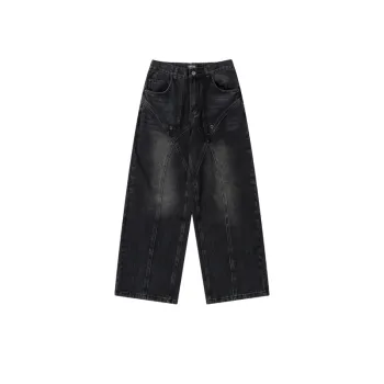High Street Vintage Dark Split Deconstructed Stitching Jeans