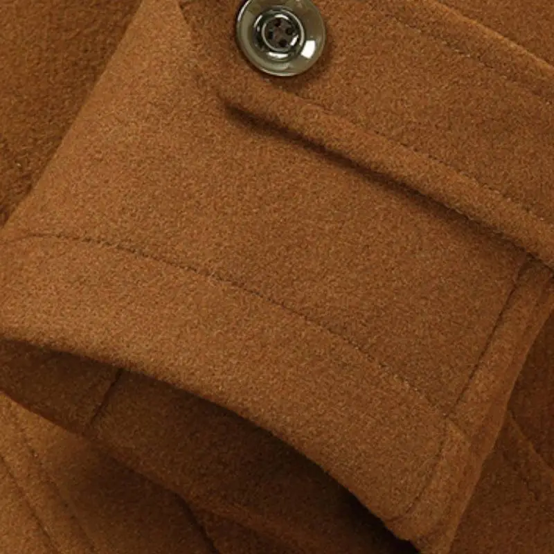 Simple Fashionable Woolen Fabric Trench Coat-4