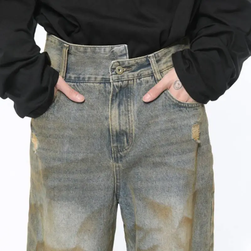 Retro Washed Niche Design Jeans-3