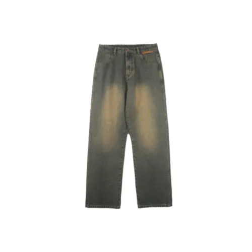 Yellow Mud Color Straight Loose Retro Washed Jeans