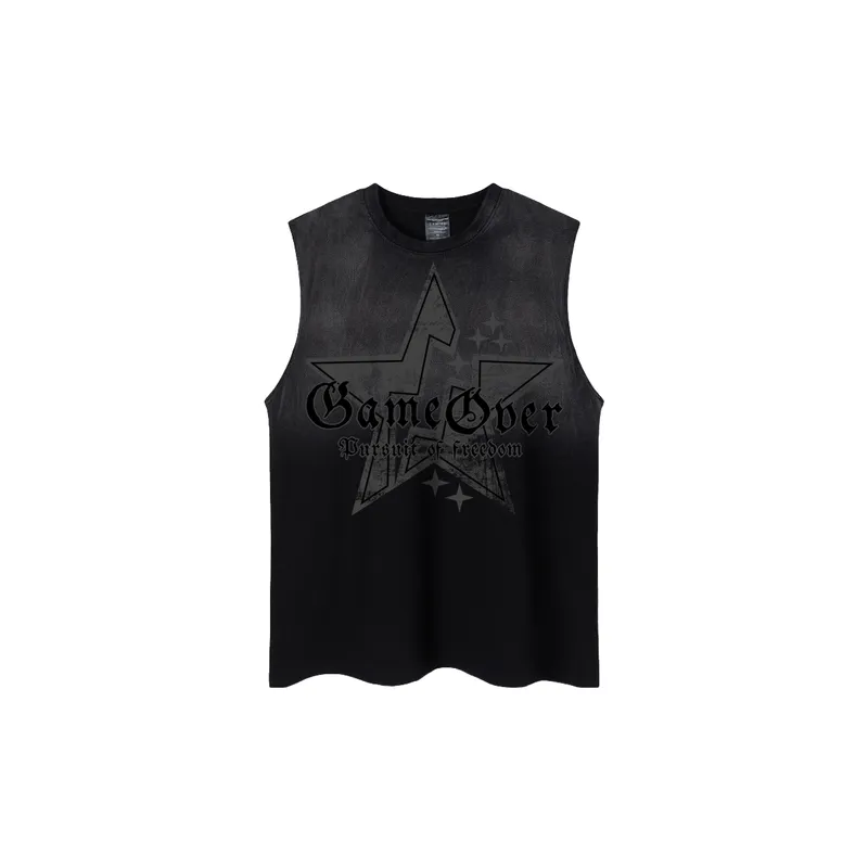 Rose Town Retro Letter Printed Short Sleeve Vest-0