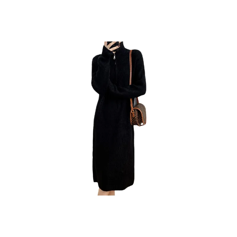 Plain Zipper Dress Women-4