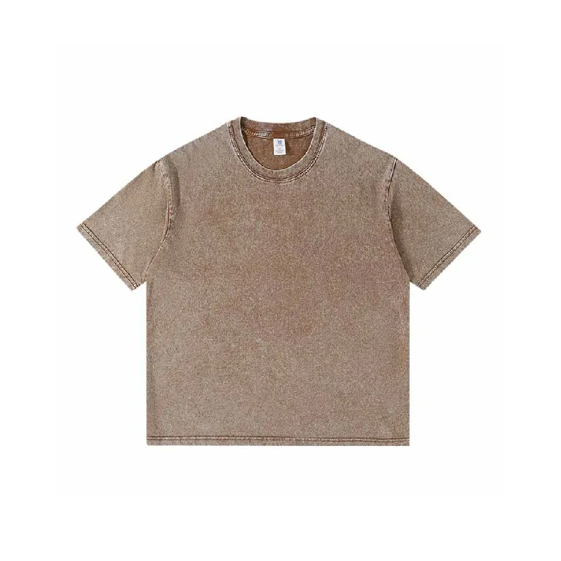 Retro Washed Cotton Blended Fabric T Shirt-0