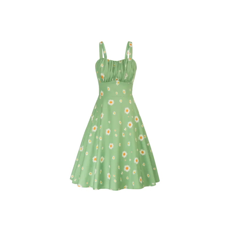 Cute Random Print Cotton Blended Fabric Slip Dress Women-0
