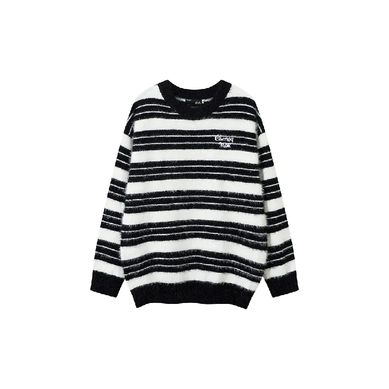 Casual Contrast Color Striped Cotton Blended Fabric Sweater-2