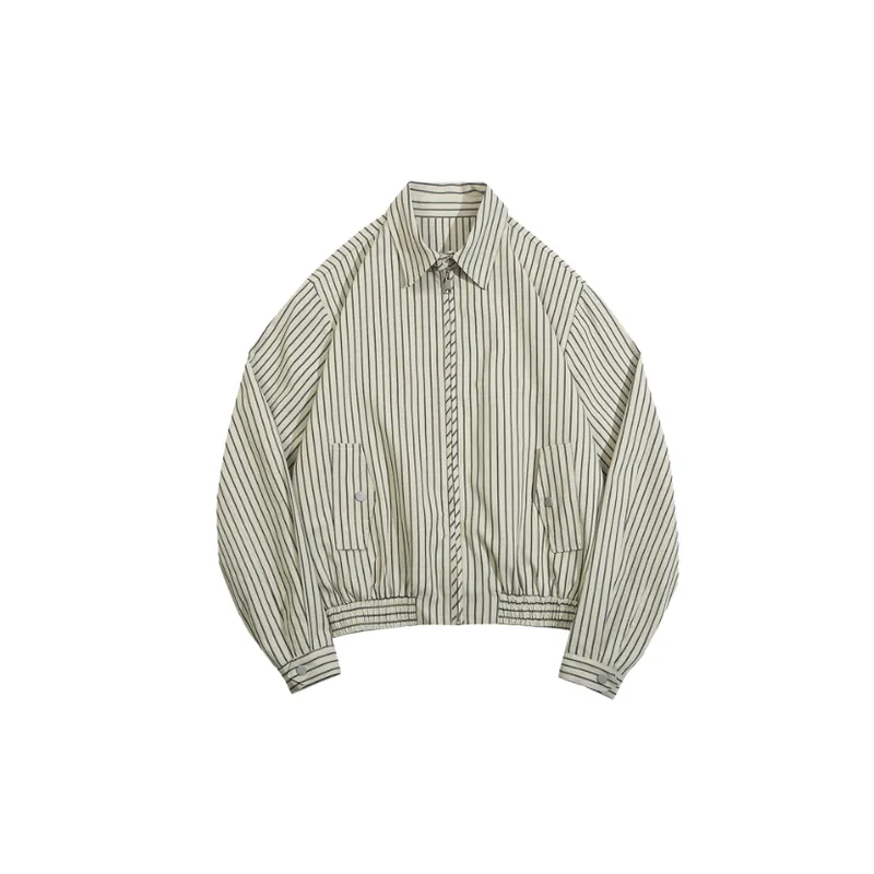 Retro Loose Workwear Striped Jacket-0
