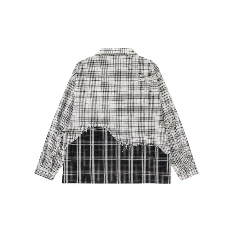 Trendy Casual Plaid Fake Two Piece Shirt-1