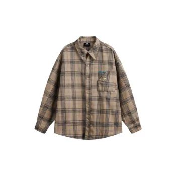 Retro Long Sleeve Plaid Cotton Blended Fabric Shirt