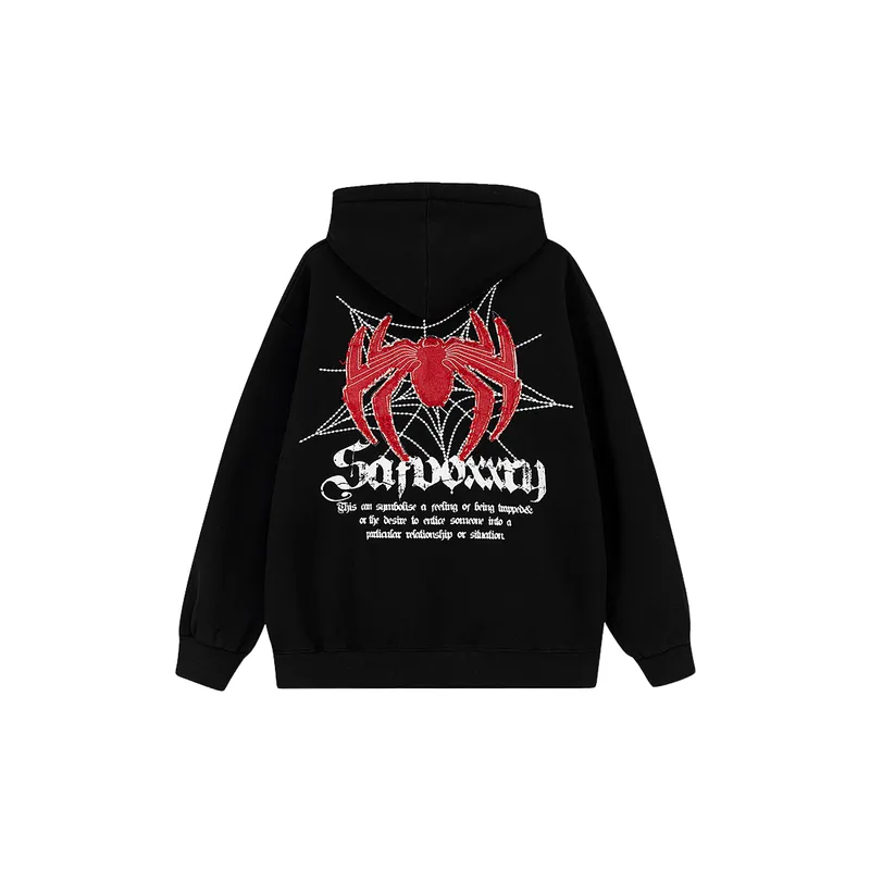 High Street Hiphop Spider Print Hooded Sweater-3
