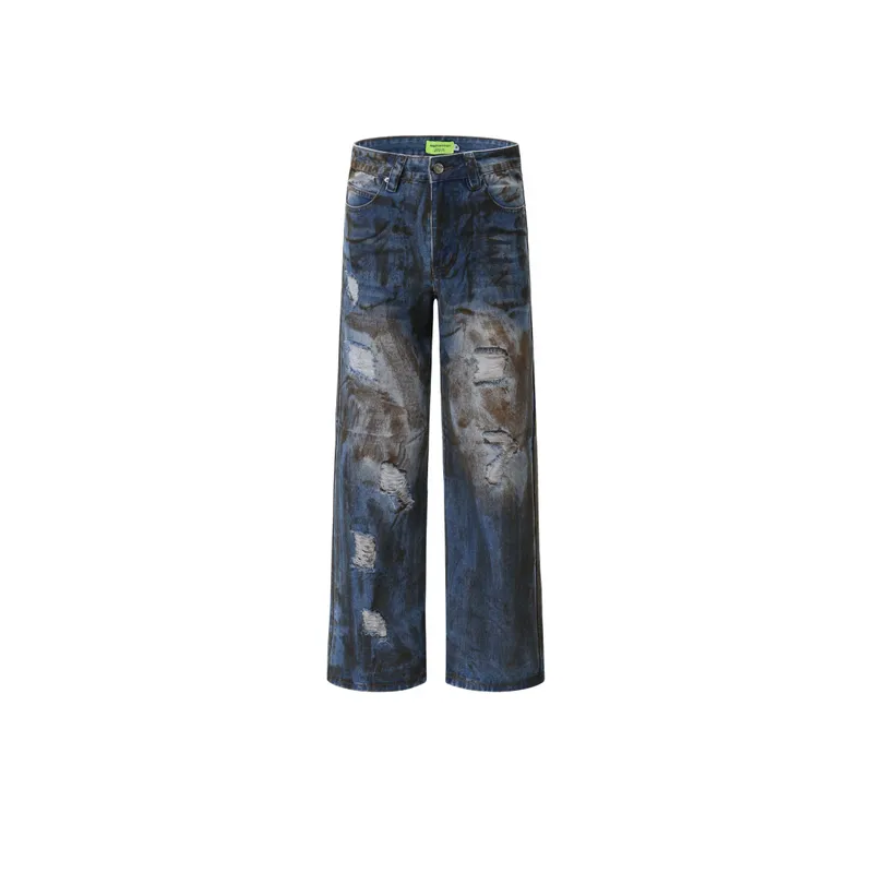 Trendy Contrasting Distressed Jeans-0