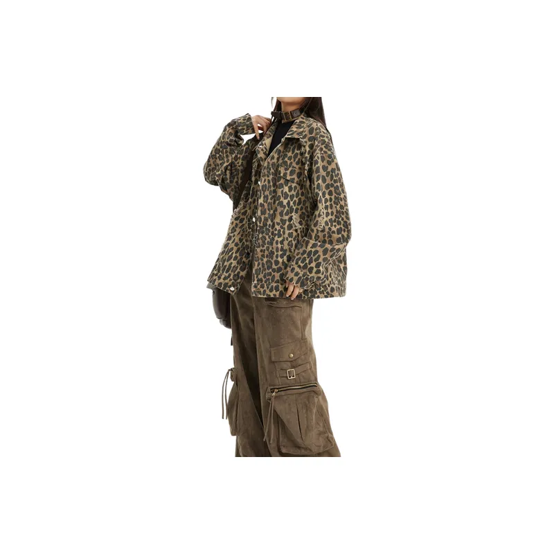 Retro Leopard Washed Ripped Cotton Jacket-3