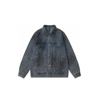 Diamond Studded Ink Splashed Denim Jacket
