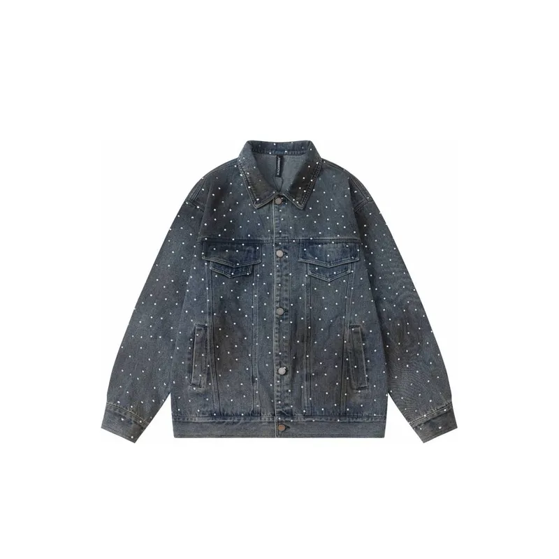 Diamond Studded Ink Splashed Denim Jacket-0