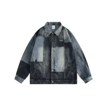Contrast Color Washed Old Hiphop Casual Loose Denim Jacket