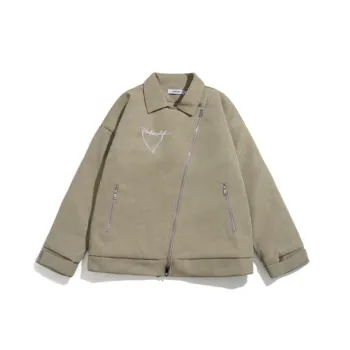 Stitching Embroidered Letters Tassel PU Leather Oblique Zipper Leather Tide Cotton padded Jacket