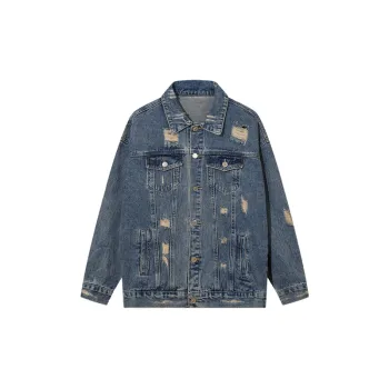 High Street Love Pattern Design Fashion Loose Denim Jacket