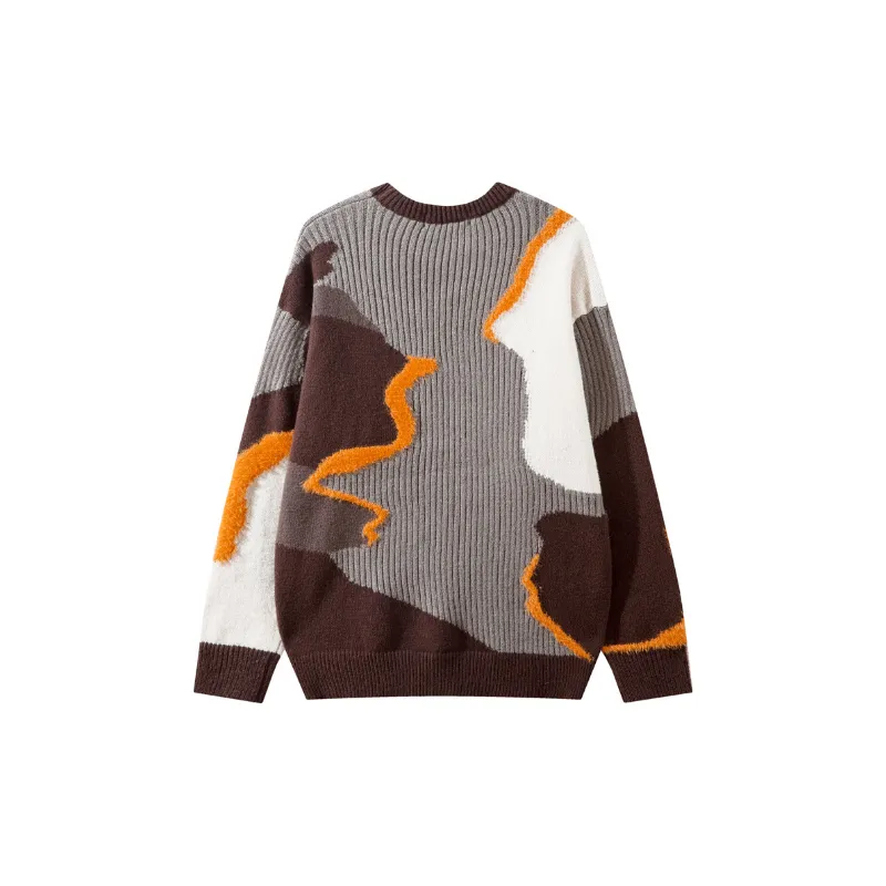 Hip Hop Irregular Stitching Color Blending Sweater-5