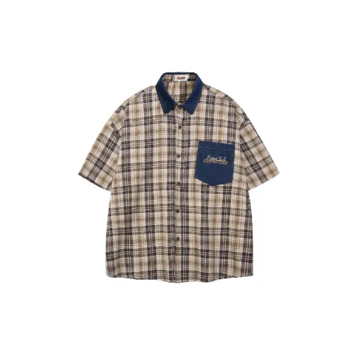 Loose Plaid Blended Synthetic Fabrics Shirt Unisex