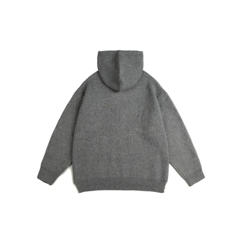 Solid Color Basic Hooded Pullover Retro Knitted Sweater-3