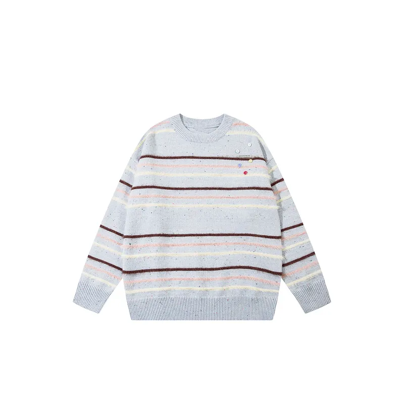 Street Trend BF Style Button Stripe Lazy Sweater-2