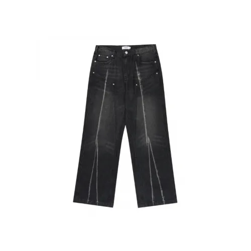 Retro High Street Heavy Industry Design Loose Zipper Denim Pants