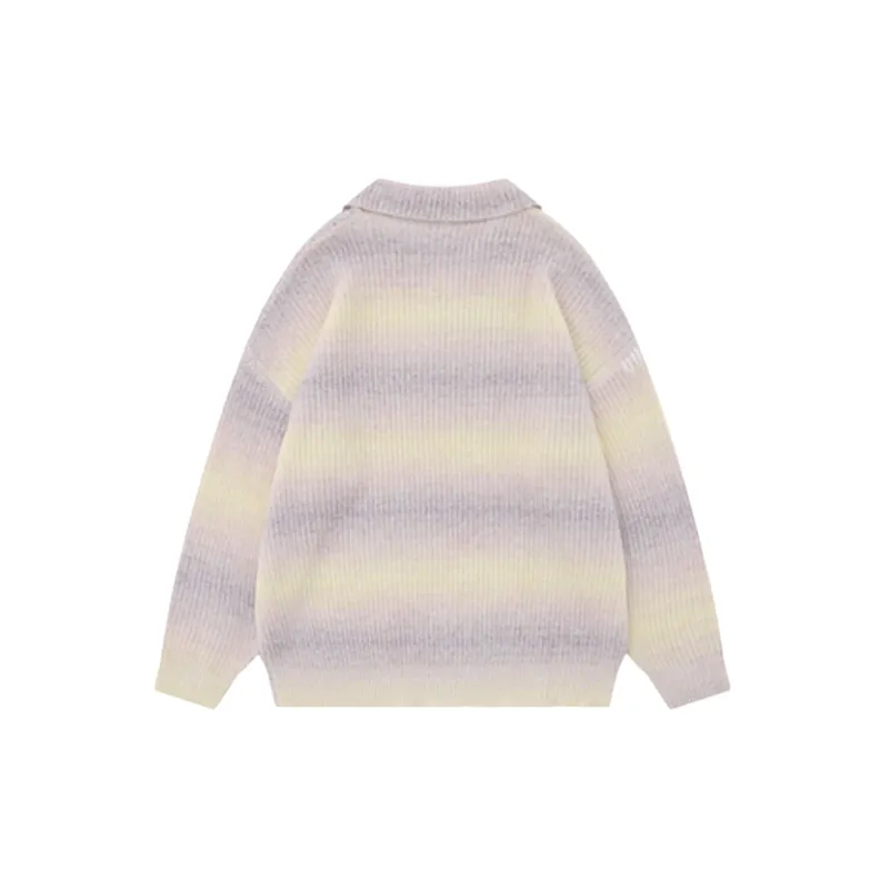 Niche Gradient Striped Loose Pullover Collar Sweater-3