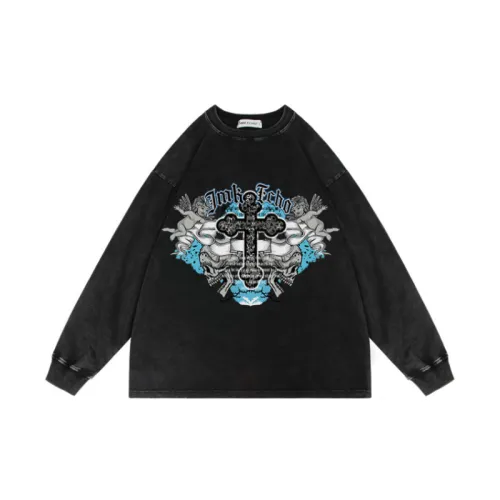 Angel Children's Cross Printed Loose Retro Old Washed Crewneck Hoodie