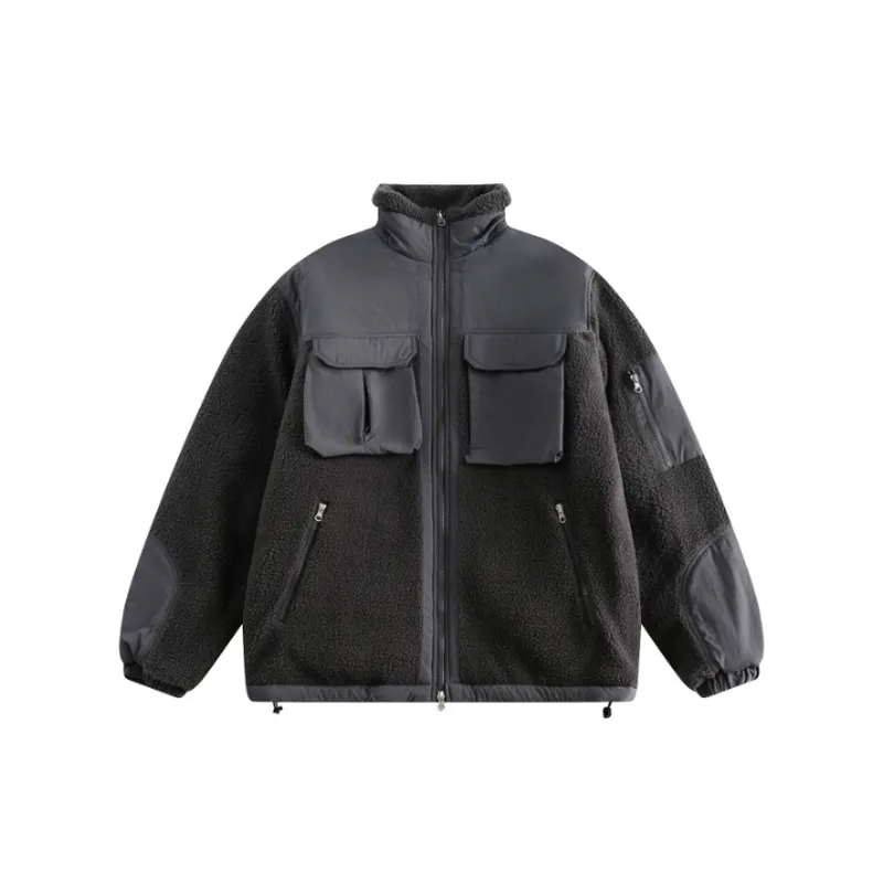 Splicing Stand Collar Cotton Coat-0