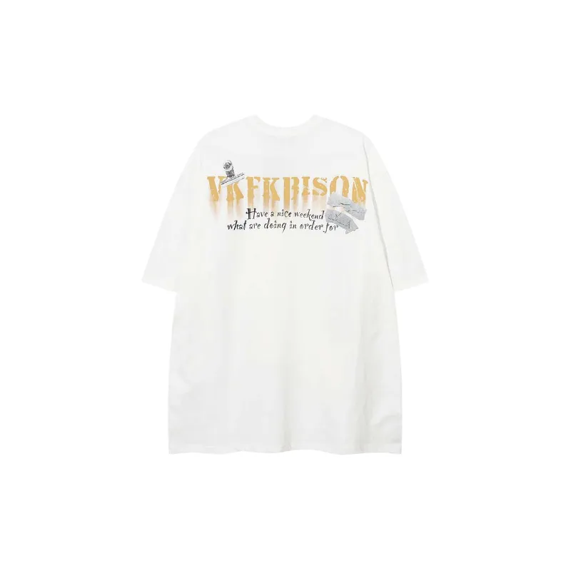 Basics Letter Cotton Blended Fabric T Shirt-4