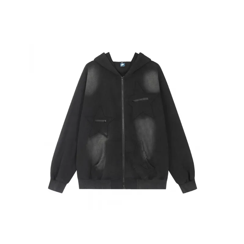 Street Tide Patch Embroidery Washed Hoodie-0