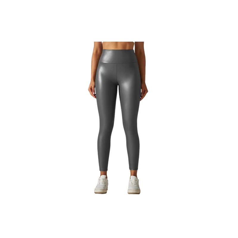 Sexy Plain PU Sports Pants Women-8