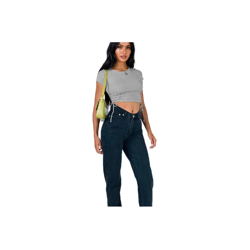 Fashionable Cropped Knitted Fabric T Shirt Women-0
