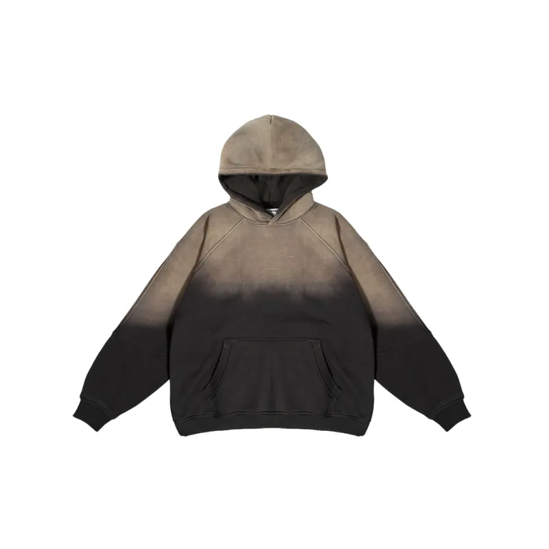 Gradient Color matching Old Oversize Loose Hooded Sweater-2