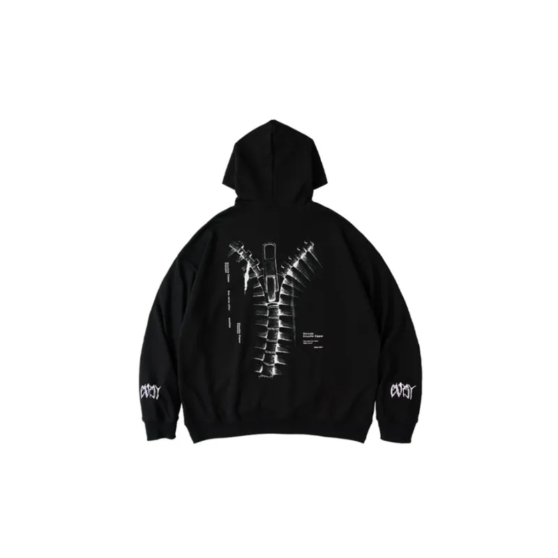 Bone Zipper Printing Loose Sweatshirt-3