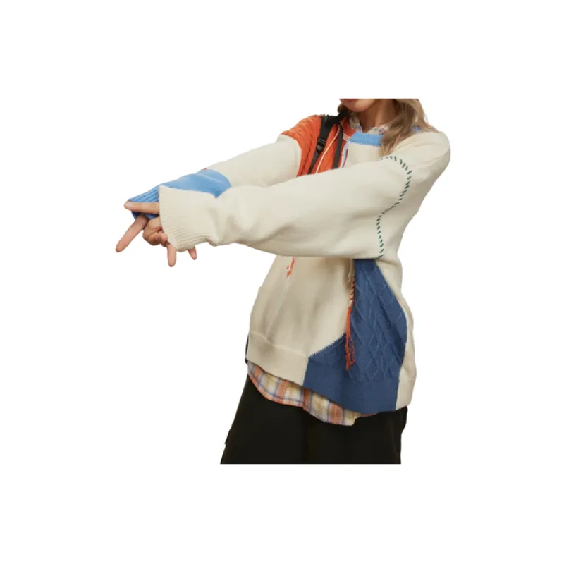 Design Sense Contrast Color Stitching Retro Sweater-2