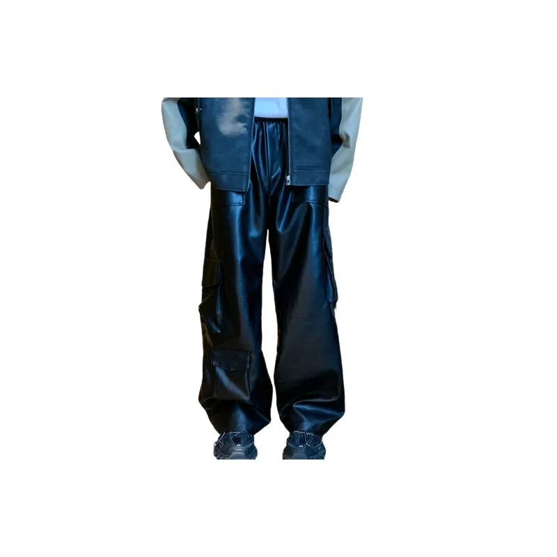 Street Retro PU Leather Pants-0